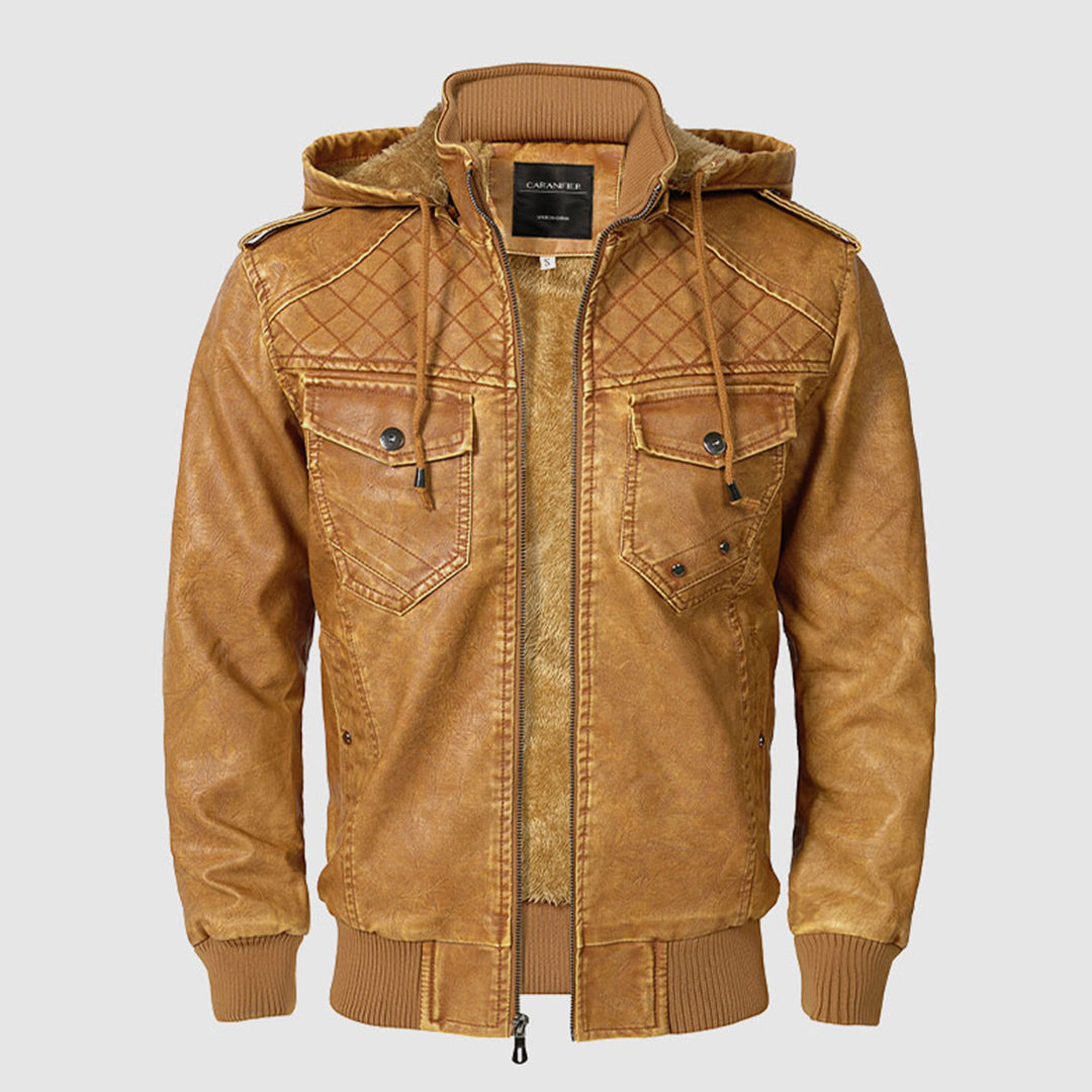 Olaf ™ | Quilted Leather Hooded Jacket For Men