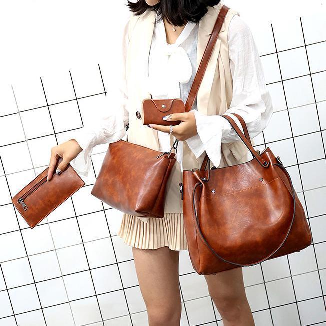 Vintage 4-Piece Leather Bag Set