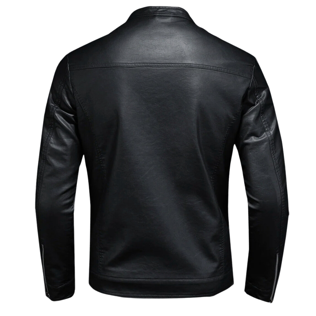 Ernst ™ | Classic Black Leather Biker Jacket with Snap Collar For Men
