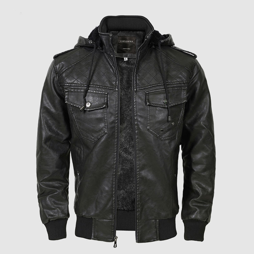 Olaf ™ | Quilted Leather Hooded Jacket For Men
