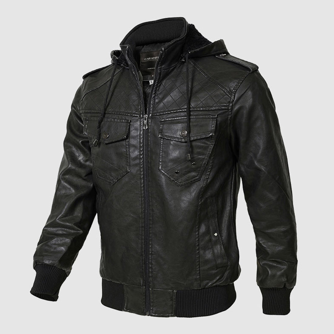 Olaf ™ | Quilted Leather Hooded Jacket For Men
